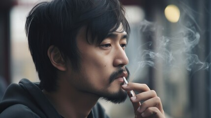 Fototapeta premium Cannabis 420 Culture: A Beautiful Artistic Designer Portrait of Diverse Asian Men Bonding Over Weed Marijuana - Friends Enjoying a Smoke Together Generative AI