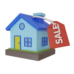 3d rendering. minimalist style cute house icon and sale tag, concept illustration of house for sale