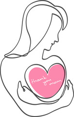 ハートを抱きしめる女性の線画　母の日