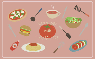 トマトを使った料理のイラスト