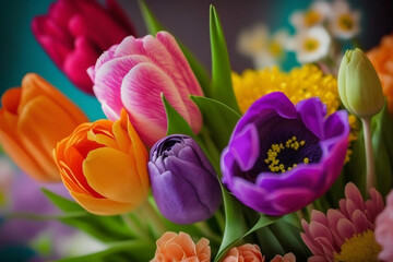 Obraz na płótnie Canvas Colorful Spring Flowers As Present, Spring Season, Generative Ai