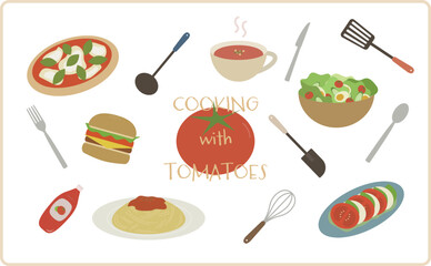 トマトを使った料理のイラストセット