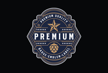 Vintage Retro Texas Star with Hops for Craft Beer Brewing Brewery Badge Emblem Label Logo Design