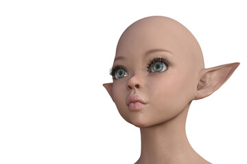 3d render. Portrait of an elf on a white background. 