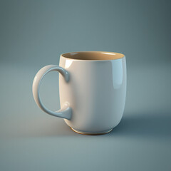 white mug for coffee or tea on gray-blue background, generative ai