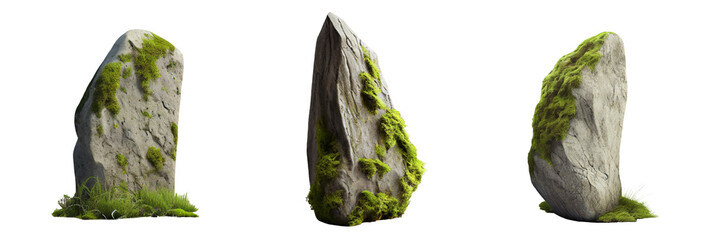 Beautiful natural rock with moss, transparent background, can be used for natural garden yard decoration, generative ai.	