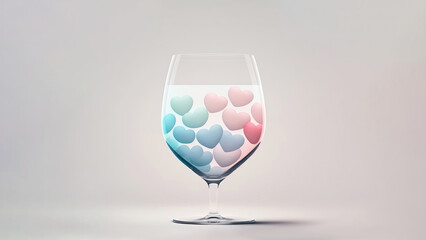 Wine glass with a lot of hearts, Generative AI