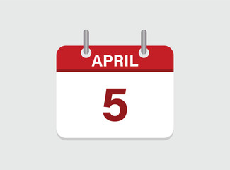 5th April calendar icon. Calendar template for the days of April. Red banner for dates and business.