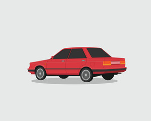 illustration of red nissan sunny car back view retro vintage classic 80s 90s car design