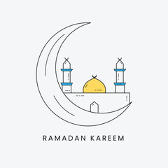 illustration of crescent and mosque ramadan karem greeting design minimailst islamic logo