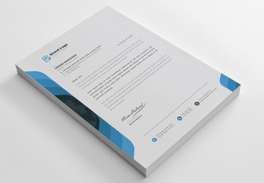 Clean Business Letterhead Template With Blue Layuot