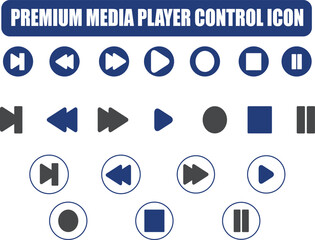 Premium media player icons set |  Volume Collection of multimedia symbols and audio, music speaker volume, interface, design media player buttons. Play, pause, stop. Vector illustration