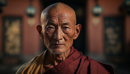 Image Generated AI. Portrait of a Buddhist monk, Generative AI