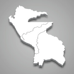 3d isometric map of Peru-Bolivian Confederation isolated with shadow