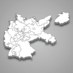 3d isometric map of Weimar Republic isolated with shadow