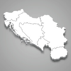 3d isometric map of Yugoslavia isolated with shadow