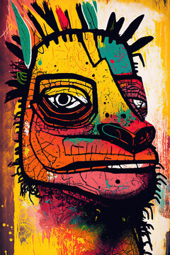 African ethnic illustration of iguana made with colorful brush strokes. Generative AI