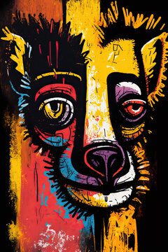 African ethnic illustration of lemur made with colorful brush strokes. Generative AI