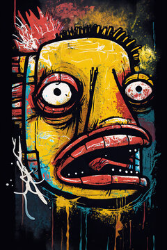 African ethnic illustration of piranha made with colorful brush strokes. Generative AI