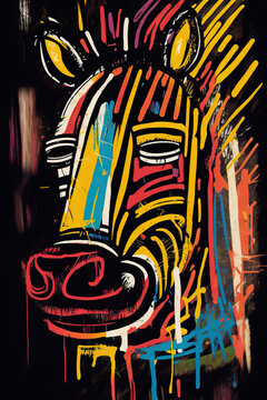 African ethnic illustration of zebra made with colorful brush strokes. Generative AI