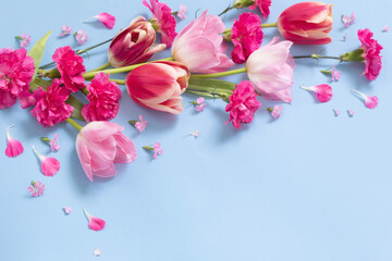 Obraz na płótnie Canvas beautiful spring flowers on blue background