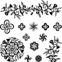 Floral and geometric decorative design elements
