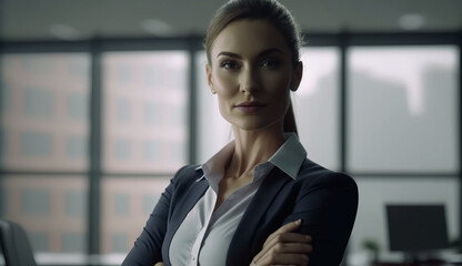 A strong and independent Businesswoman. Beautiful Businesswoman standing while smiling looking at camera in the office.