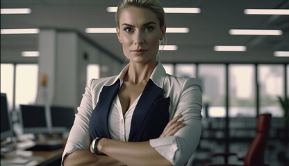 A strong and independent Businesswoman. Beautiful Businesswoman standing while smiling looking at camera in the office.