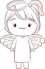 Cute angel girl standing doodle style cartoon character PNG