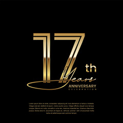 17th anniversary logo with gold color double line style. Line art design. Logo Vector Illustration