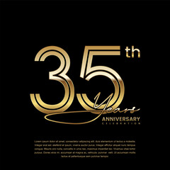 35th anniversary logo with gold color double line style. Line art design. Logo Vector Illustration