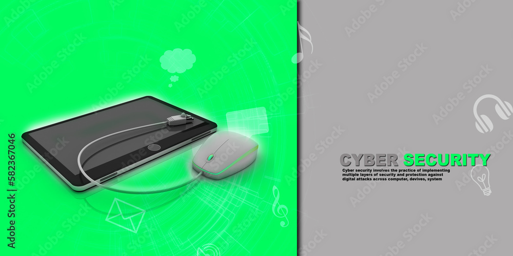 Poster 3d rendering tablet connected mouse