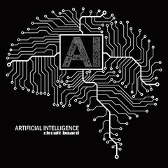 Abstract technological brain with Artificial Intelligence. Circuit board brain