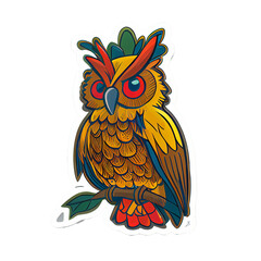 Obraz premium Ananas Owl Hybrid Sticker - Happy Tertiary Color Gothic Contour Vector Design on Transparent Background with Detailed Features