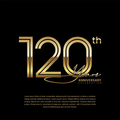 120th anniversary logo with gold color double line style. Line art design. Logo Vector Illustration