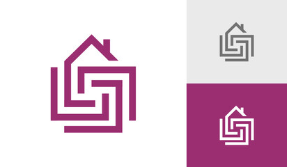 Abstract geometric house interior logo design