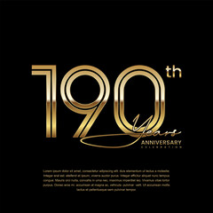 190th anniversary logo with gold color double line style. Line art design. Logo Vector Illustration
