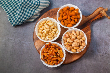 healthy food dry fruits almond, cashew,walnut,pistachios. selective focus.