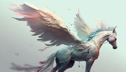 Pegasus animal abstract stallion wallpaper. Contrast background mythical horse with wings in Pastel colors generative ai