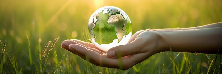  One Earth, One Future: A Thought-Provoking Image of Hands Holding a Glass Globe, Reminding Us of Our Role in Preserving the Environment