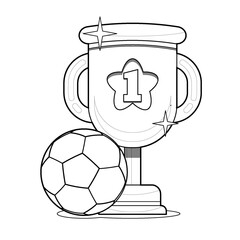 Coloring book for kids. Golden Trophy With Soccerball