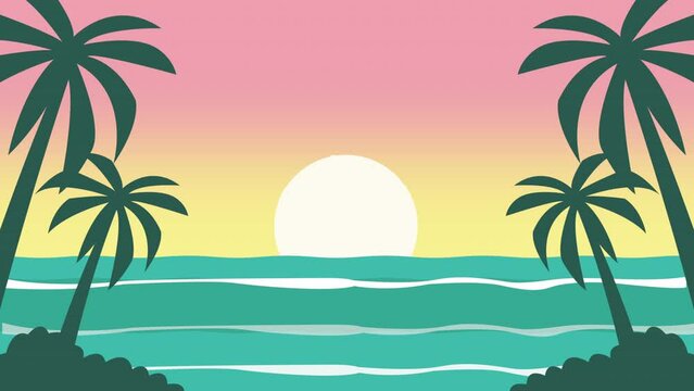 seascape with palms silhouettes scene animation