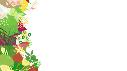 薬味の背景フレーム。フラットなベクターイラスト。
Background frame of Japanese seasonings. Flat designed vector illustration.