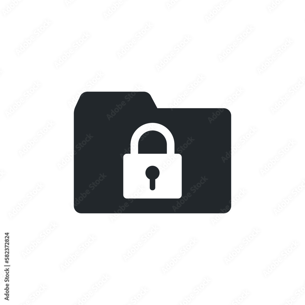 Poster flat vector image on white background, folder icon with lock
