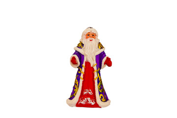 Christmas card with Santa Claus, Snow Maiden.pine and Christmas tree. cones and accessories. tinsel.A statuette of Santa Claus.Toys for the Christmas tree. Space for text.On a white background	