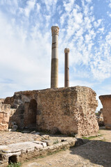 Partially Reconstructed Ancient Corinthian Columns Portrait with Scattered Clouds, Carthage
