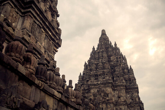 Low angle view of Prambanan temple against sky