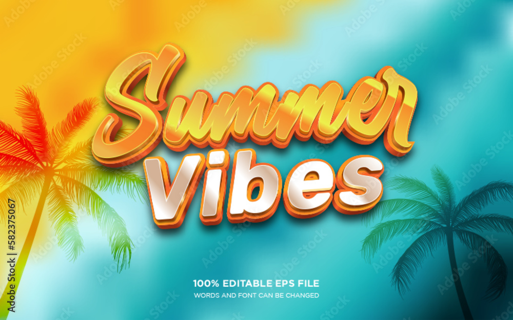 Poster summer vibes 3d editable text style effect