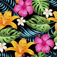 Floral seamless pattern with leaves. tropical background	
