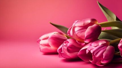 Fototapeta premium tulips flower on pink background. Generative AI 